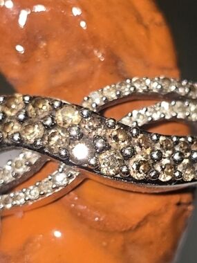 Crisscross Champagne & White Diamond Pavé White Gold Ring Size 7